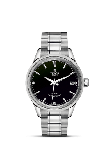 Tudor Style 34 Stainless Steel / Black-Diamond / Bracelet 12300-0004