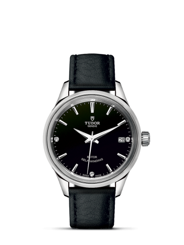 Tudor Style 34 Stainless Steel / Black-Diamond / Strap 12300-0008
