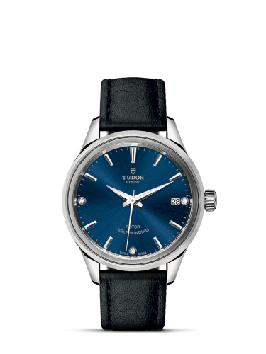 Tudor Style 34 Stainless Steel / Blue-Diamond / Strap 12300-0013