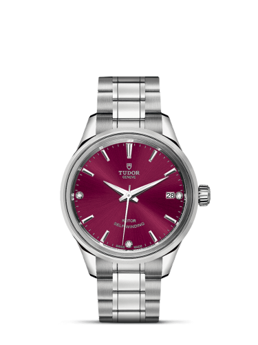 Tudor Style 34 Stainless Steel / Burgundy-Diamond / Bracelet 12300-0014
