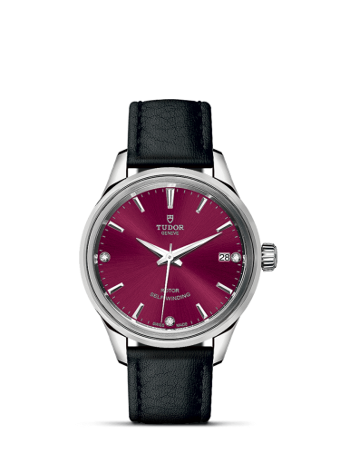 Tudor Style 34 Stainless Steel / Burgundy-Diamond / Strap 12300-0015