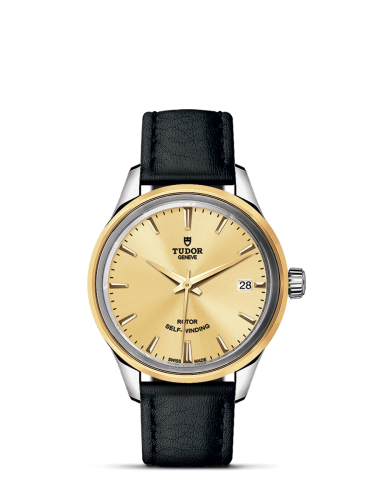 Tudor Style 34 Stainless Steel / Yellow Gold / Champagne / Strap 12303-0007