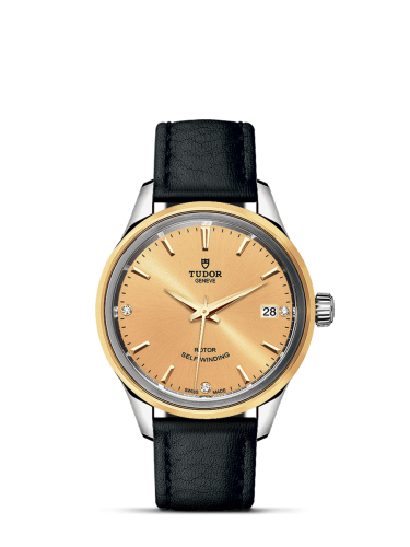 Tudor Style 34 Stainless Steel / Yellow Gold / Champagne-Diamond / Strap 12303-0010
