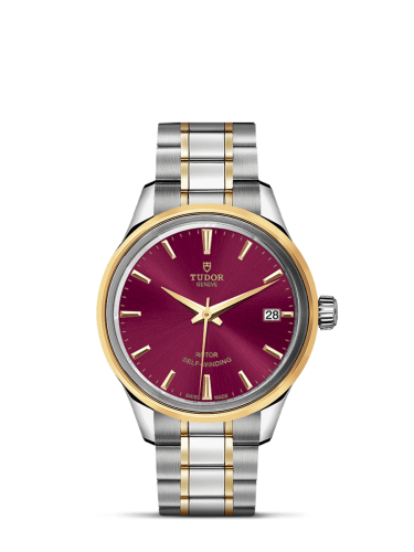 Tudor Style 34 Stainless Steel / Yellow Gold / Burgundy / Bracelet 12303-0013