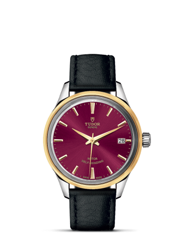 Tudor Style 34 Stainless Steel / Yellow Gold / Burgundy / Strap 12303-0014