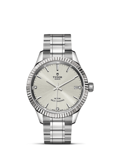 Tudor Style 34 Stainless Steel / Fluted / Silver-Diamond / Bracelet 12310-0007