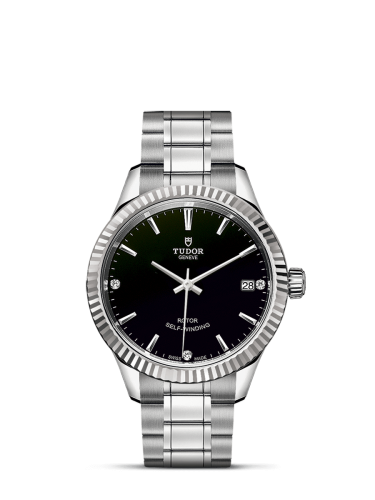 Tudor Style 34 Stainless Steel / Fluted / Black-Diamond / Bracelet 12310-0009