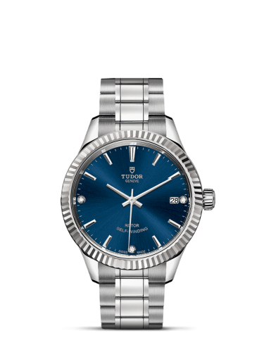 Tudor Style 34 Stainless Steel / Fluted / Blue-Diamond / Bracelet 12310-0017