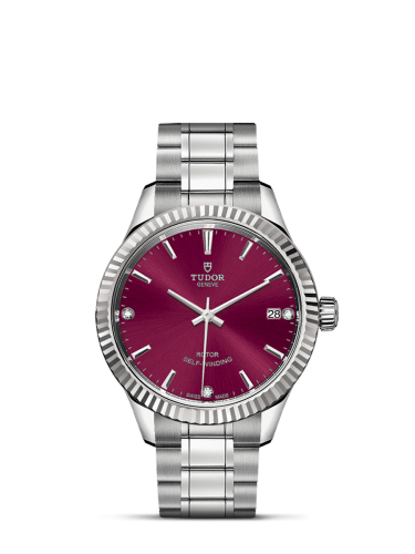 Tudor Style 34 Stainless Steel / Fluted / Burgundy-Diamond / Bracelet 12310-0019