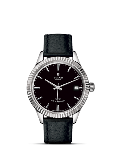 Tudor Style 34 Stainless Steel / Fluted / Black / Strap 12310-0022