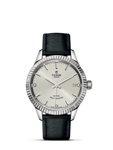 Tudor Style 34 Stainless Steel / Fluted / Silver-Diamond / Strap 12310-0024