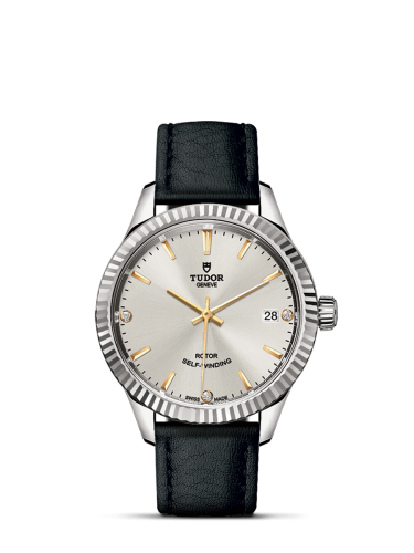 Tudor Style 34 Stainless Steel / Fluted / Silver-Diamond / Strap 12310-0026