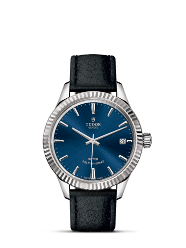 Tudor Style 34 Stainless Steel / Fluted / Blue / Strap 12310-0027