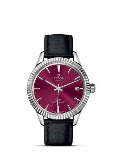 Tudor Style 34 Stainless Steel / Fluted / Burgundy / Strap 12310-0028