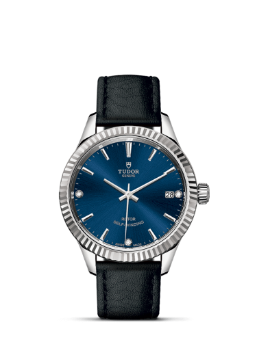 Tudor Style 34 Stainless Steel / Fluted / Blue-Diamond / Strap 12310-0029