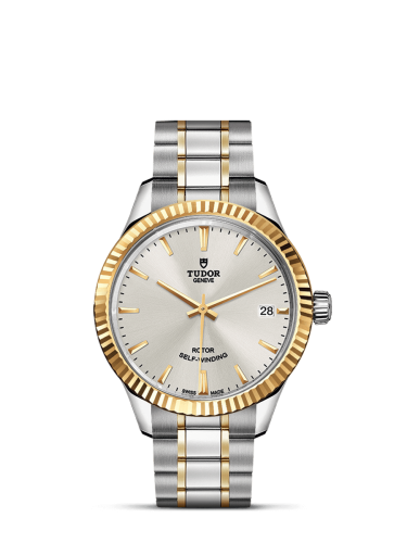 Tudor Style 34 Stainless Steel / Yellow Gold / Fluted / Silver / Bracelet 12313-0003