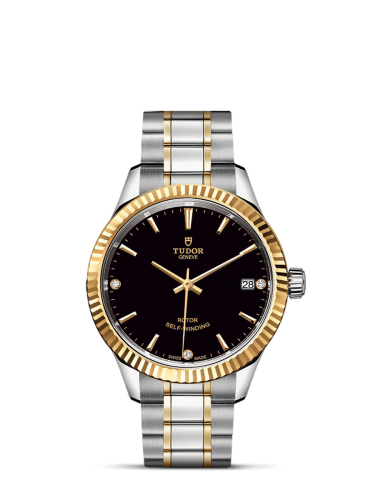 Tudor Style 34 Stainless Steel / Yellow Gold / Fluted / Black-Diamond / Bracelet 12313-0011