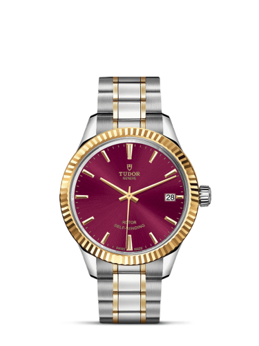 Tudor Style 34 Stainless Steel / Yellow Gold / Fluted / Burgundy / Bracelet 12313-0013