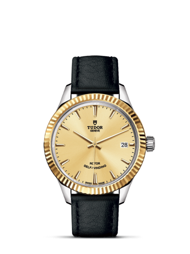Tudor Style 34 Stainless Steel / Yellow Gold / Fluted / Champagne / Strap 12313-0017