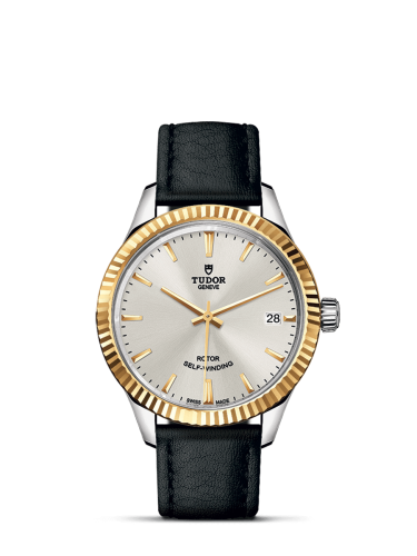 Tudor Style 34 Stainless Steel / Yellow Gold / Fluted / Silver / Strap 12313-0018