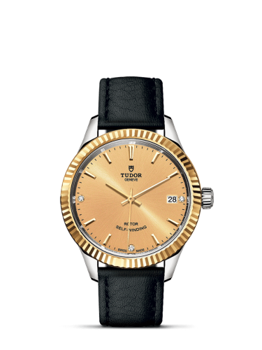 Tudor Style 34 Stainless Steel / Yellow Gold / Fluted / Champagne-Diamond / Strap 12313-0020