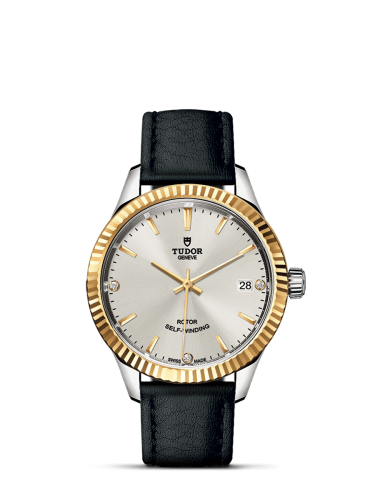 Tudor Style 34 Stainless Steel / Yellow Gold / Fluted / Silver-Diamond / Strap 12313-0021