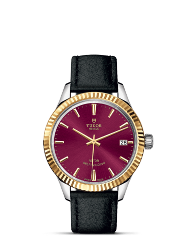 Tudor Style 34 Stainless Steel / Yellow Gold / Fluted / Burgundy / Strap 12313-0023