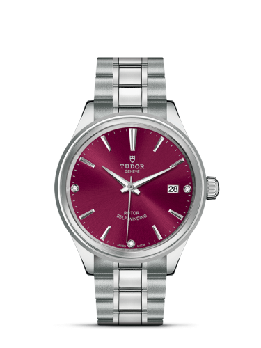 Tudor Style 38 Stainless Steel / Burgundy-Diamond / Bracelet 12500-0015
