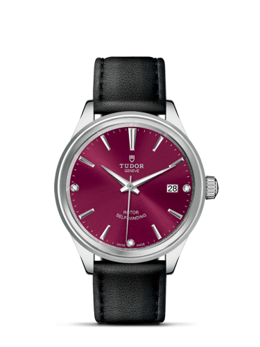 Tudor Style 38 Stainless Steel / Burgundy-Diamond / Strap 12500-0016