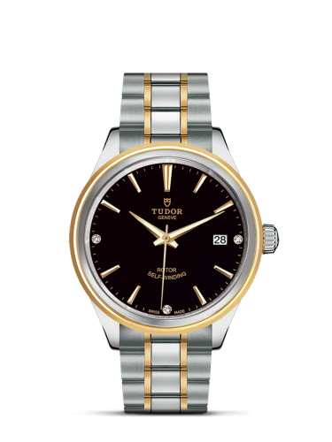Tudor Style 38 Stainless Steel / Yellow Gold / Black-Diamond / Bracelet 12503-0006