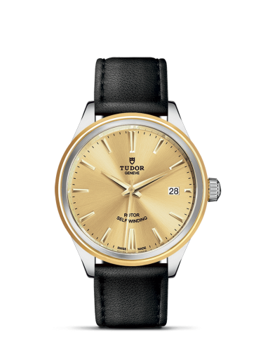 Tudor Style 38 Stainless Steel / Yellow Gold / Champagne / Strap 12503-0007