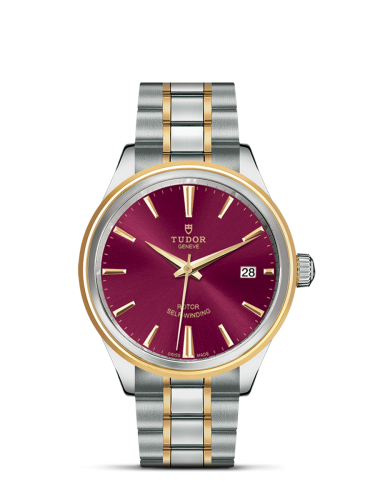 Tudor Style 38 Stainless Steel / Yellow Gold / Burgundy / Bracelet 12503-0013