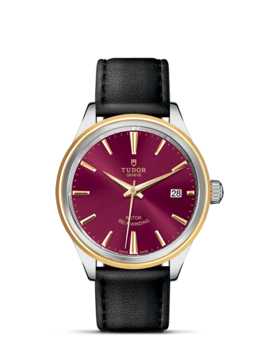 Tudor Style 38 Stainless Steel / Yellow Gold / Burgundy / Strap 12503-0014