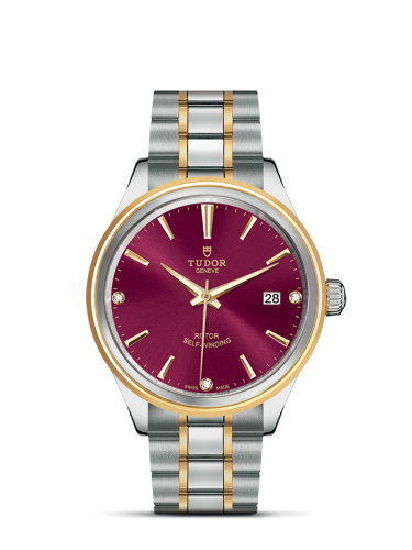 Tudor Style 38 Stainless Steel / Yellow Gold / Burgundy-Diamond / Bracelet 12503-0015