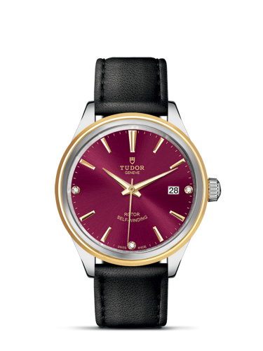 Tudor Style 38 Stainless Steel / Yellow Gold / Burgundy-Diamond / Strap 12503-0016