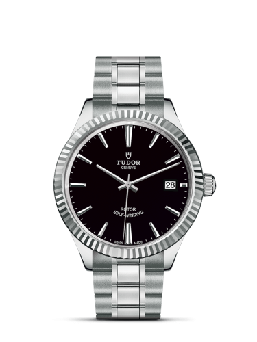 Tudor Style 38 Stainless Steel / Fluted / Black / Bracelet 12510-0003
