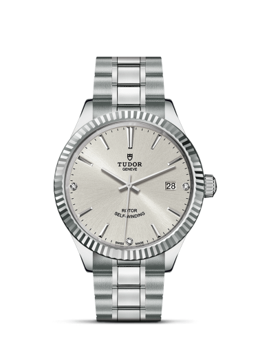 Tudor Style 38 Stainless Steel / Fluted / Silver-Diamond / Bracelet 12510-0007