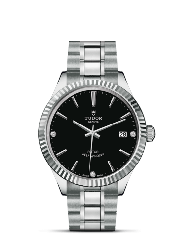 Tudor Style 38 Stainless Steel / Fluted / Black-Diamond / Bracelet 12510-0009