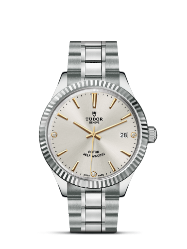Tudor Style 38 Stainless Steel / Fluted / Silver-Diamond / Bracelet 12510-0011