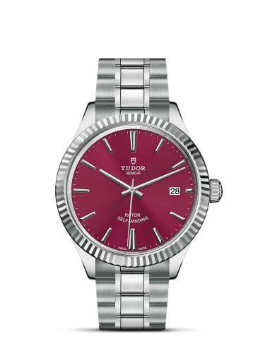 Tudor Style 38 Stainless Steel / Fluted / Burgundy / Bracelet 12510-0015