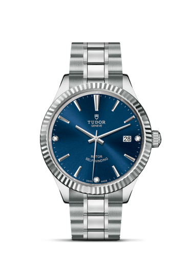 Tudor Style 38 Stainless Steel / Fluted / Blue-Diamond / Bracelet 12510-0017