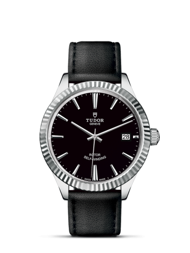 Tudor Style 38 Stainless Steel / Fluted / Black / Strap 12510-0022