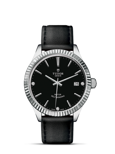 Tudor Style 38 Stainless Steel / Fluted / Black-Diamond / Strap 12510-0025