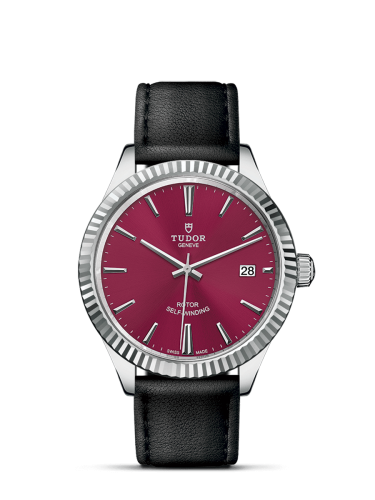 Tudor Style 38 Stainless Steel / Fluted / Burgundy / Strap 12510-0028