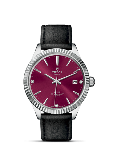 Tudor Style 38 Stainless Steel / Fluted / Burgundy-Diamond / Strap 12510-0030