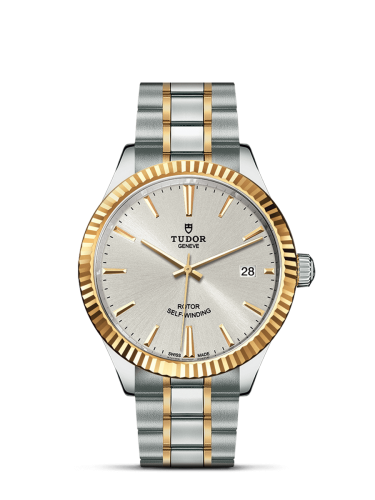Tudor Style 38 Stainless Steel / Yellow Gold / Fluted / Silver / Bracelet 12513-0003