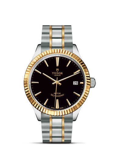 Tudor Style 38 Stainless Steel / Yellow Gold / Fluted / Black / Bracelet 12513-0005