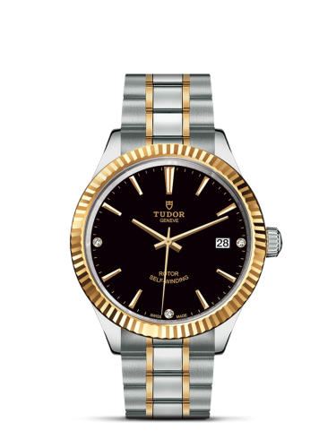 Tudor Style 38 Stainless Steel / Yellow Gold / Fluted / Black-Diamond / Bracelet 12513-0011