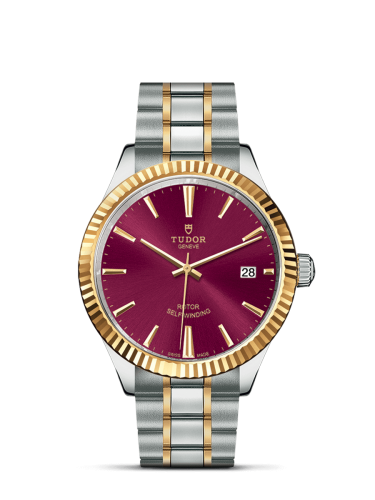 Tudor Style 38 Stainless Steel / Yellow Gold / Fluted / Burgundy / Bracelet 12513-0013