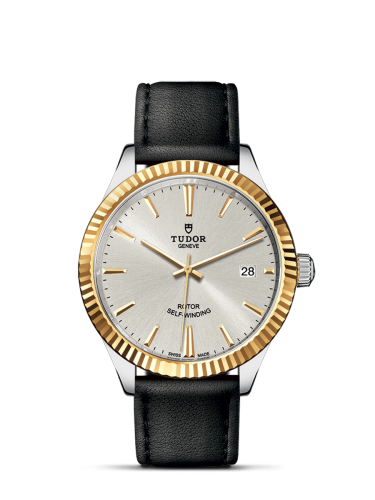 Tudor Style 38 Stainless Steel / Yellow Gold / Fluted / Silver / Strap 12513-0018